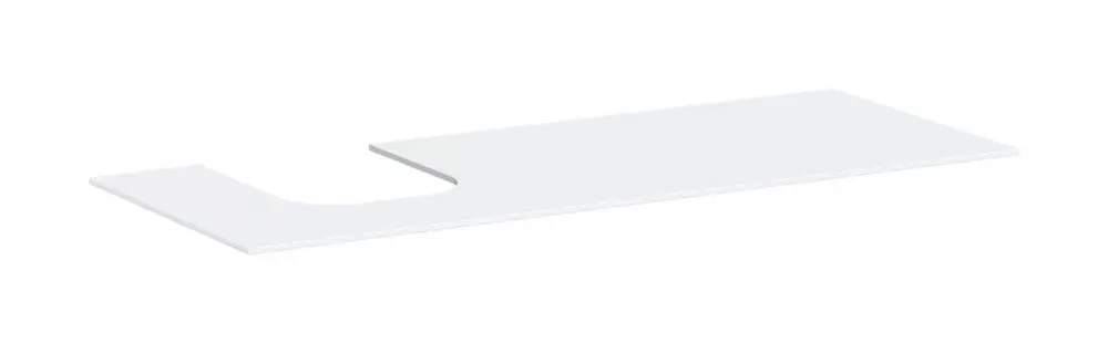 Weißes, flaches Panel mit linkem Ausschnitt, geeignet für Aufsatzwaschtische, von Hansgrohe. Oberfläche ist geschliffen und matt.